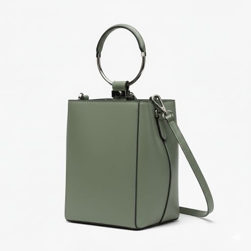 水桶包的斜侧面视图，展现其立体的结构和轮廓