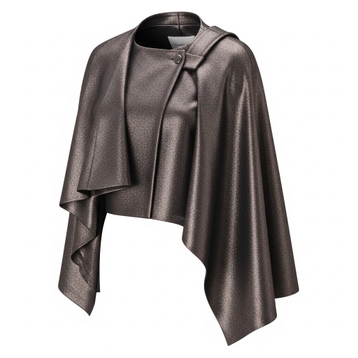 AI设计的金属炮铜色'翻折'斗篷夹克，展现其不对称结构