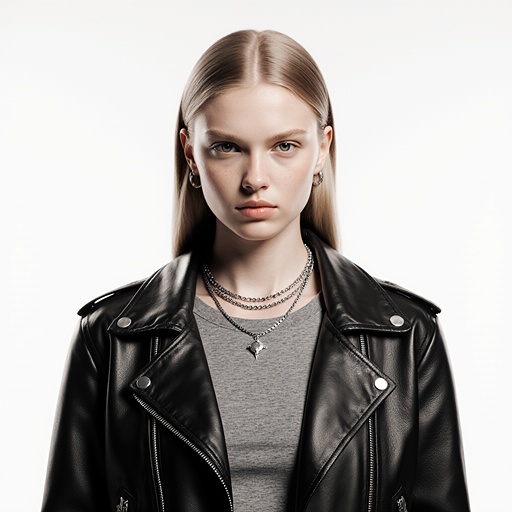 Anya半身照：冷峻眼神与银色链条的金属质感