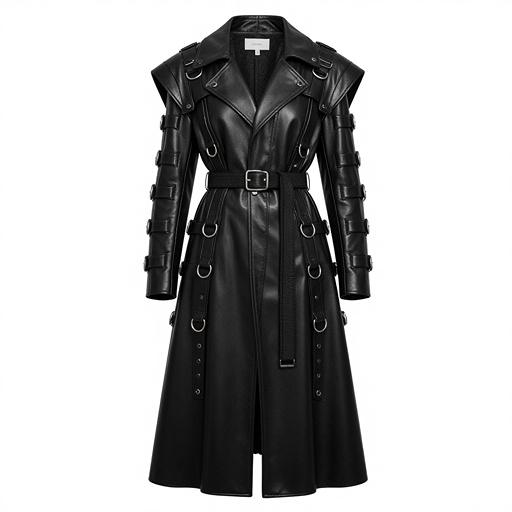 大衣静物图：中空展示脊椎解构与金属环扣细节