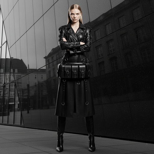 全景OOTD：Anya在黑色建筑前，如同一座孤寂的堡垒