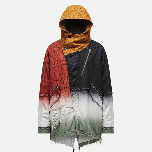 解构风衣单品展示，史诗般的色彩渐变与地质纹理